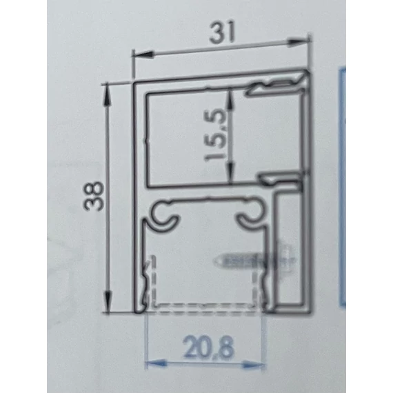 Rejtett csavarozású adapter, kapukhoz 100cm-es 38x31mm